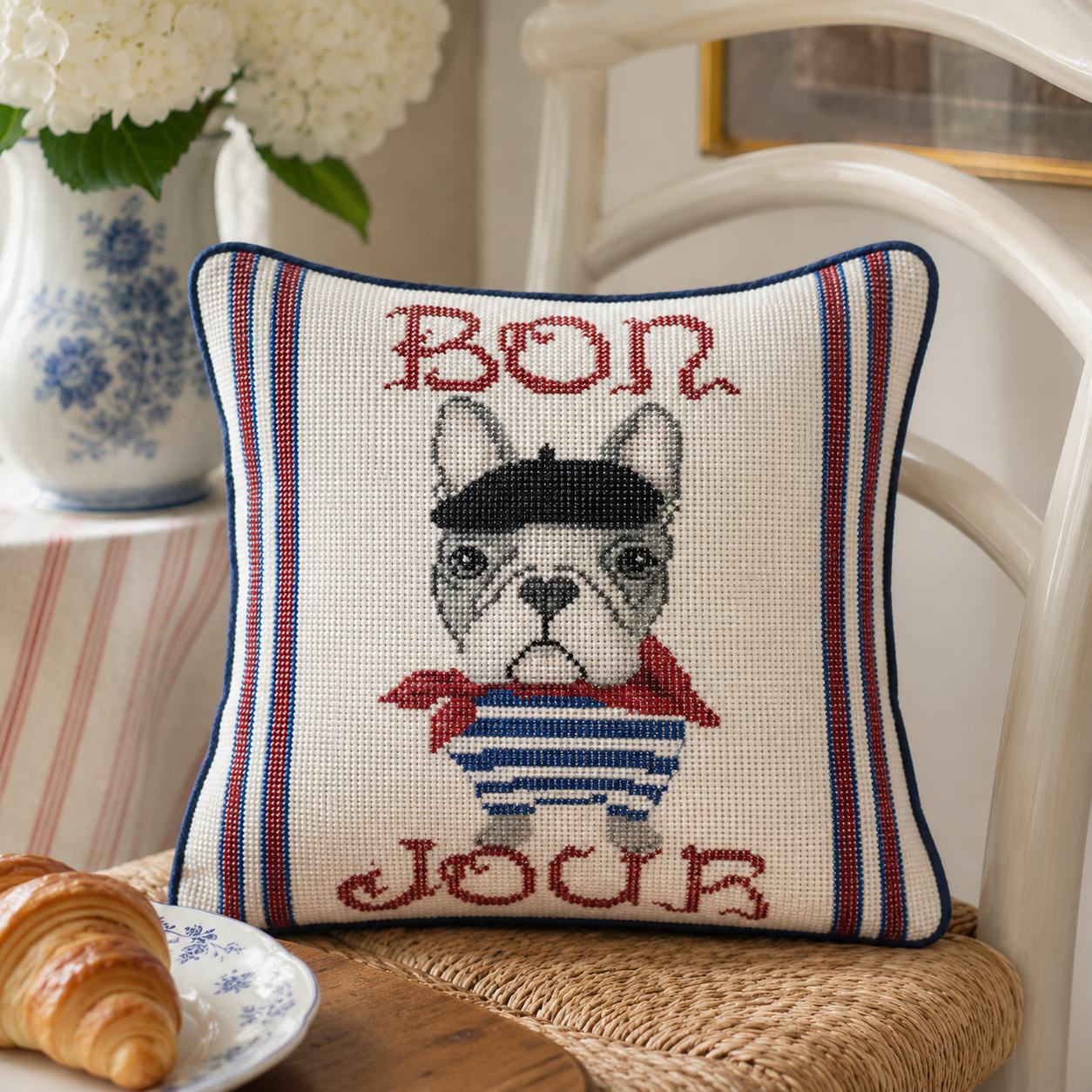 18 mesh Handpainted Canvas - Bonjour! French Bull Dog