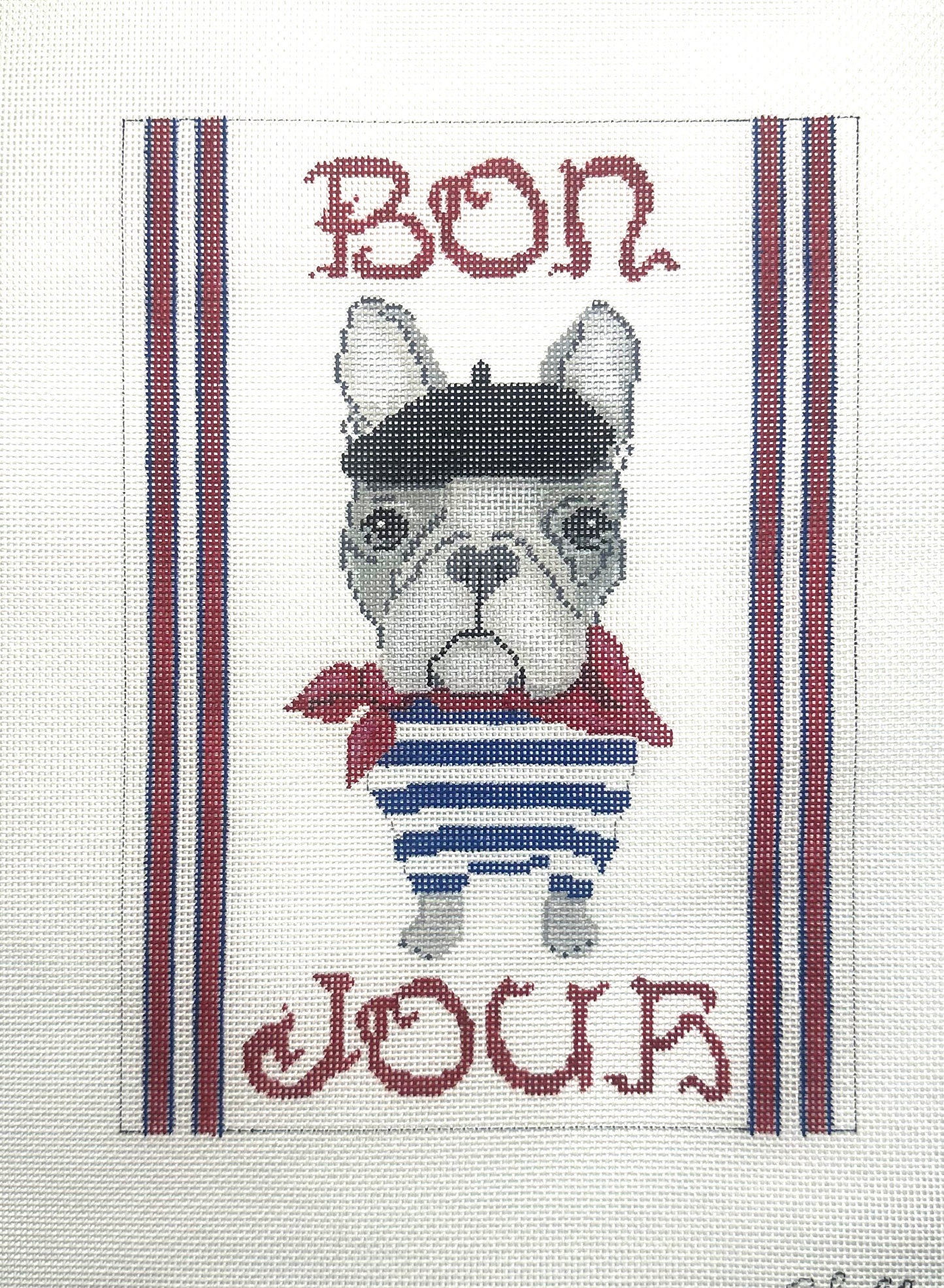 18 mesh Handpainted Canvas - Bonjour!  French Bull Dog