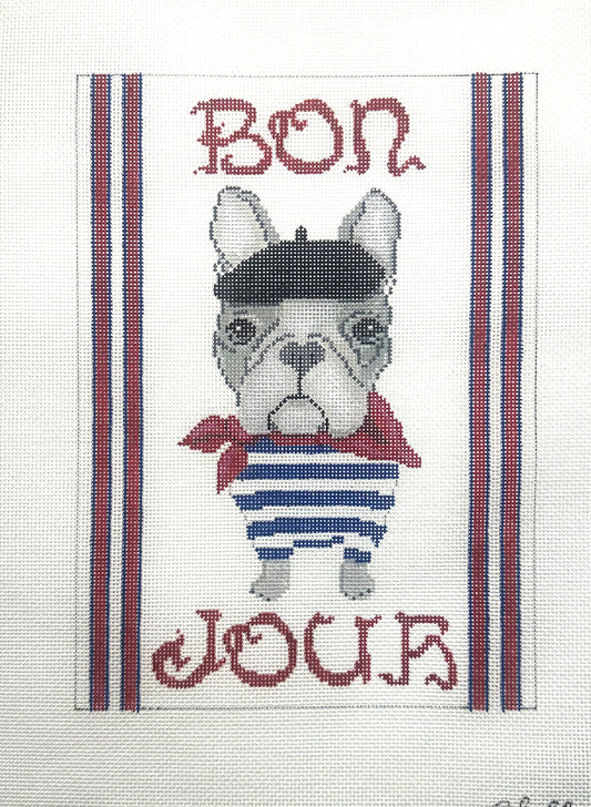 18 mesh Handpainted Canvas - Bonjour!  French Bull Dog
