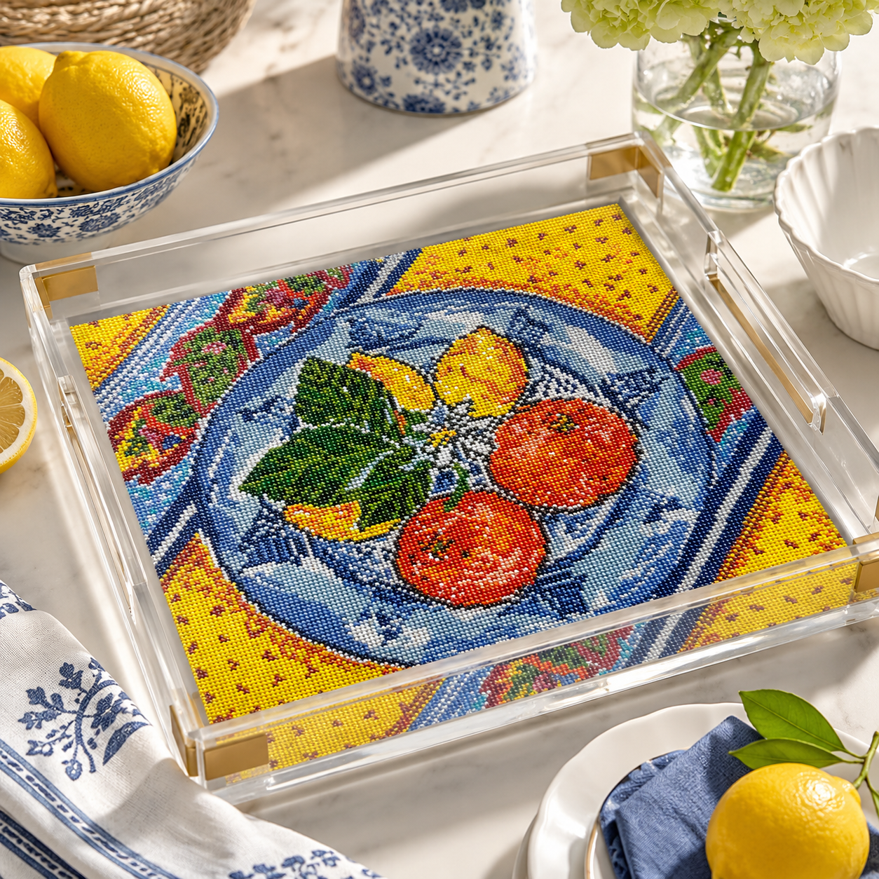 18 Mesh Canvas - Lemon and Orange Plate